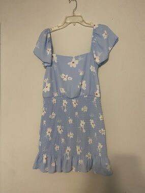 Altar'd State Light Blue Floral Smocked Midi Dress